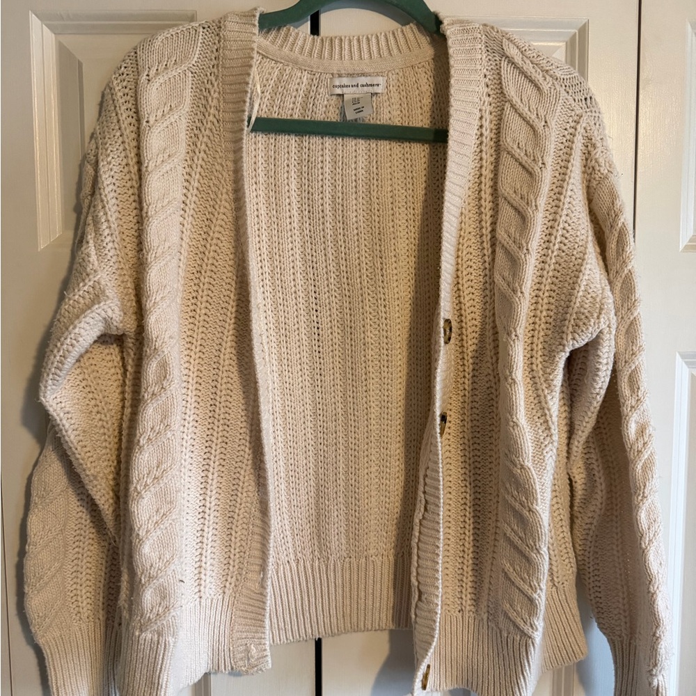 cupcakes & cashmere Beige Cable Knit Cardigan